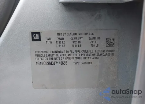 2018 Chevrolet Cruze Ls Auto z USA, uszkodzony, nr VIN 1G1BC5SM3J7140655